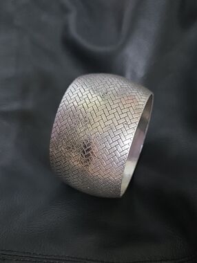Vintage Silver-Tone Wide Herringbone Cuff Bracelet